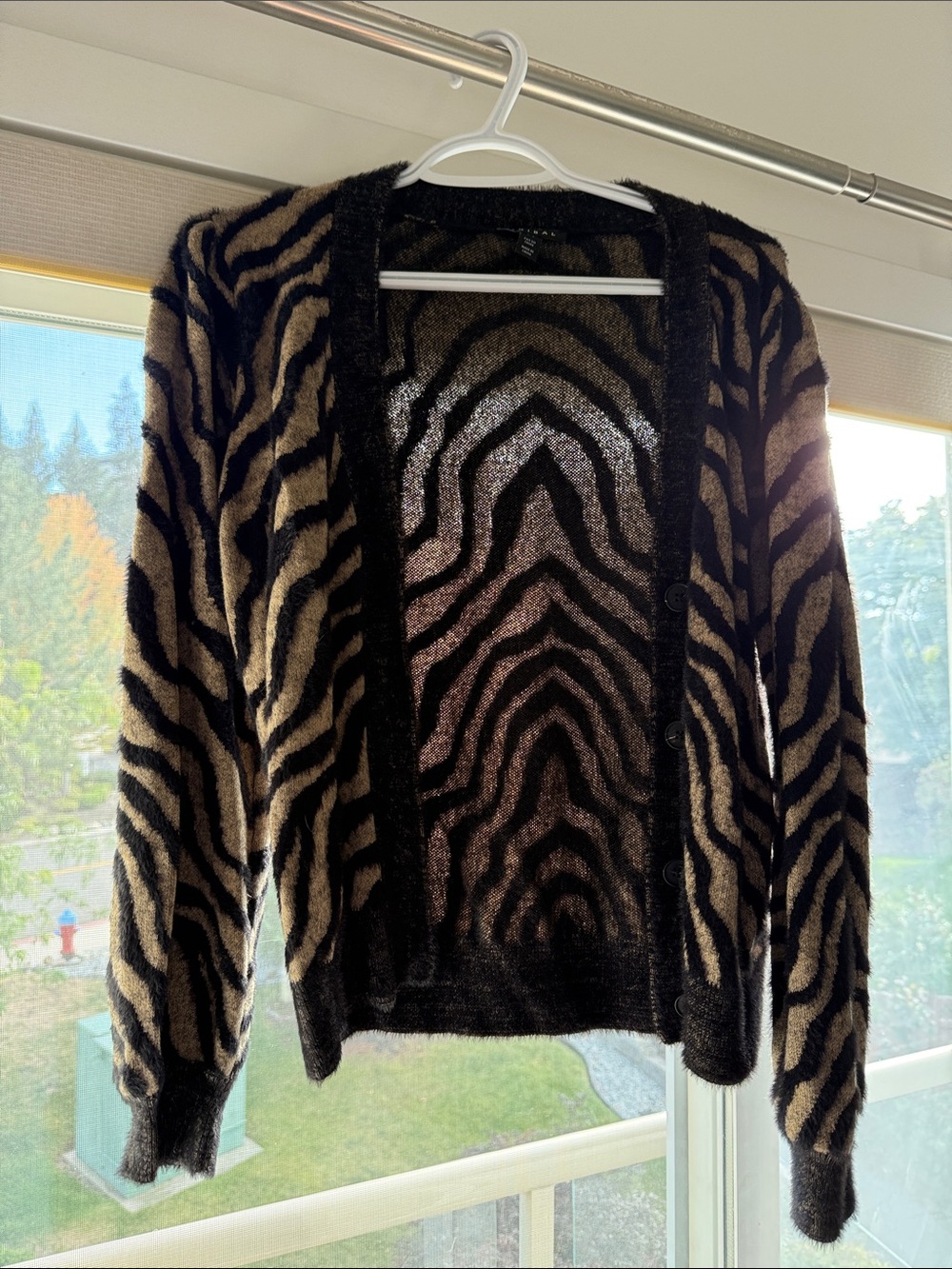 Black and Beige Zebra-Print Women's Cardigan Sweater